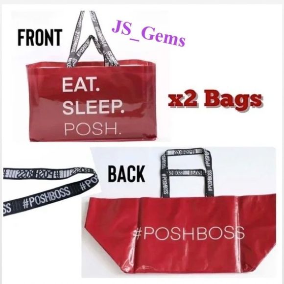 New 2 Oversized Double-Handled Red Poshmark Tote Bags - Picture 1 of 9